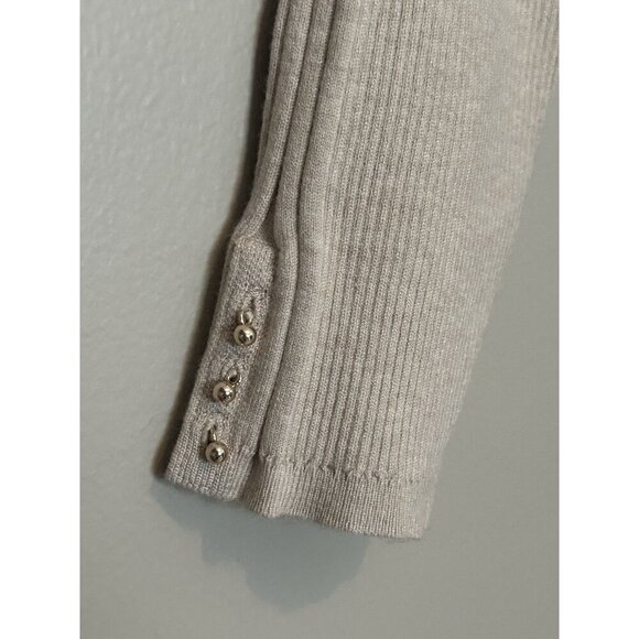 White House Black Market Beige Ribbed Stretch Long Sleeve Turtleneck Sweater XL - Picture 2 of 7